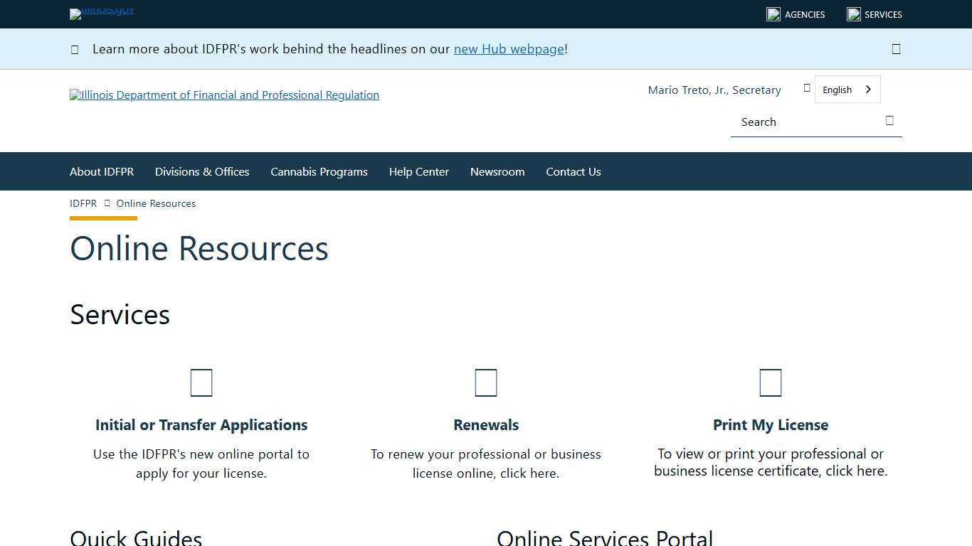 IDFPR Online Resources