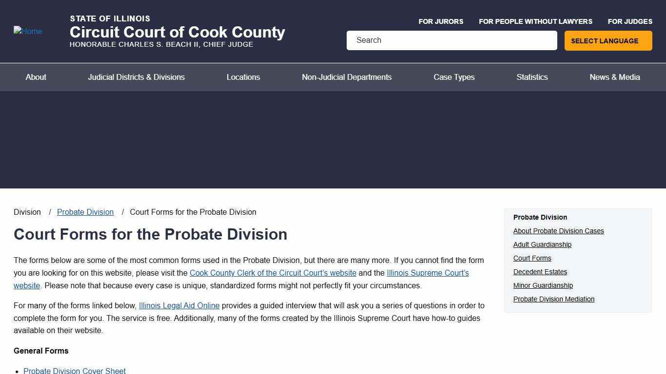 Court Forms for the Probate Division Circuit Court of Cook County